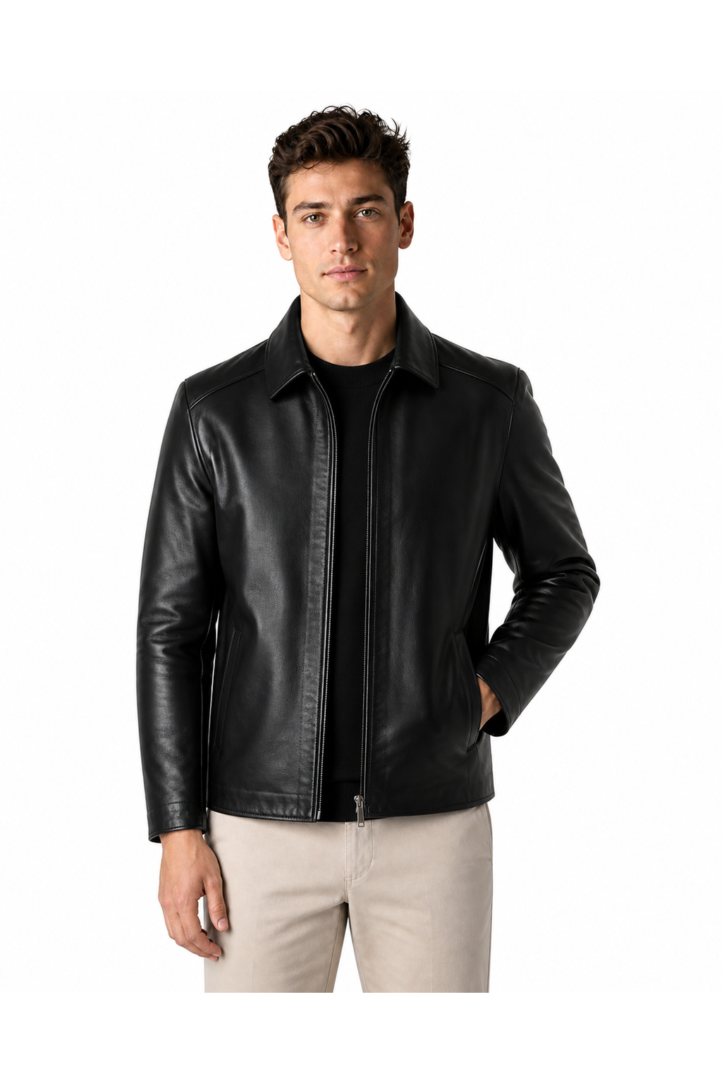 Curtis | Fleece-Lined Leather Jacket - P2 Black - front - group 4