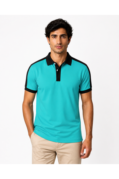Preston | Contrast-Trim Business Polo - Peacock Blue - front - group 4