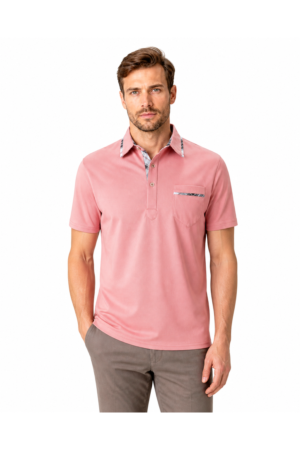 Jasper | Refined Dot-Pattern Polo - Pink - front - group 4