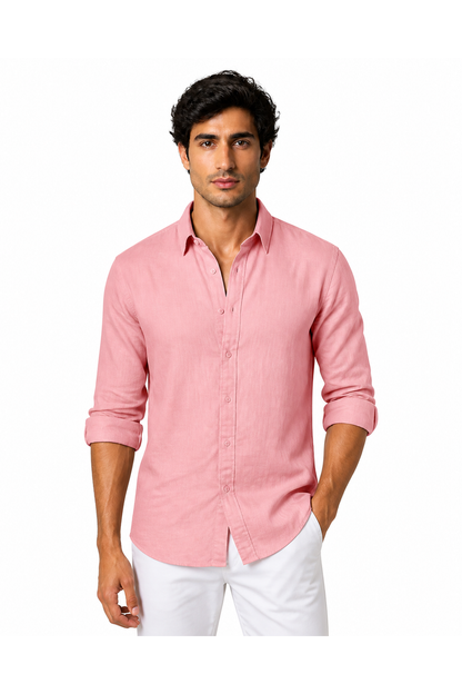 Oliver | Cotton-Linen Roll-Sleeve Shirt - Pink - front - group 4