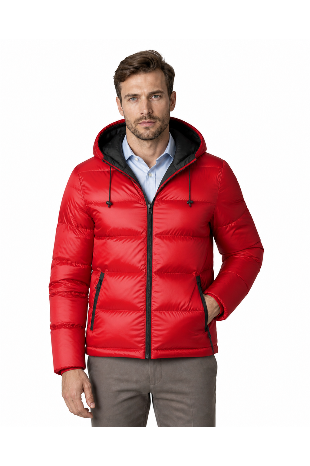 Wade | Colorblock Hooded Puffer Jacket - Red - front - group 4