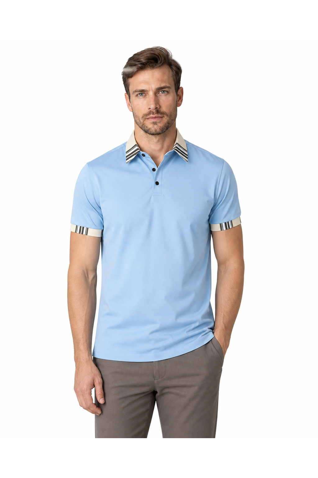 Jack | Contrast-Trim Pocket Polo - Sky Blue - front - group 4