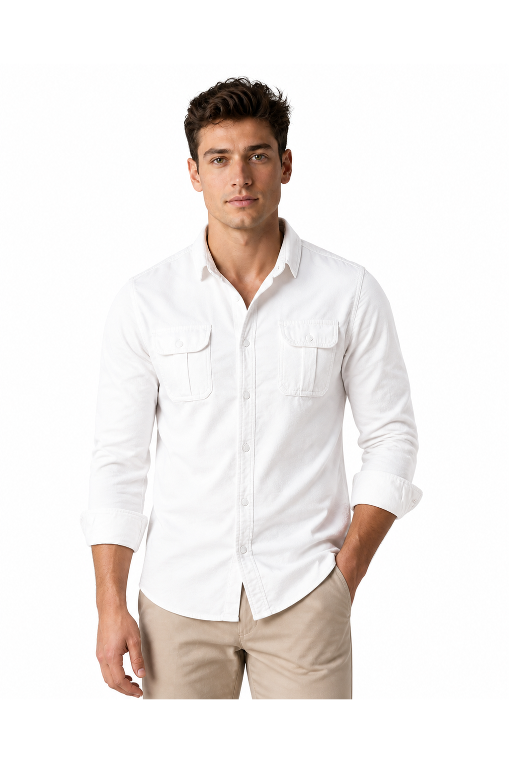 Gerald | Rugged Corduroy Overshirt - White - front - group 4