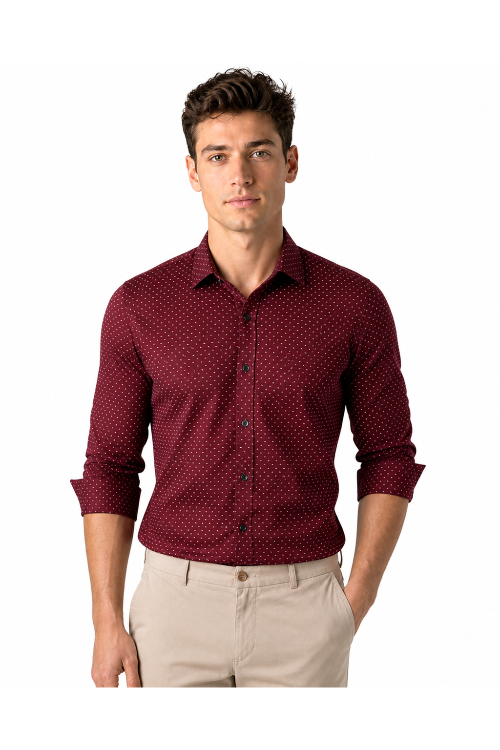 Spencer | Polka-Dot Dress Shirt - Wine Red - front - group 4