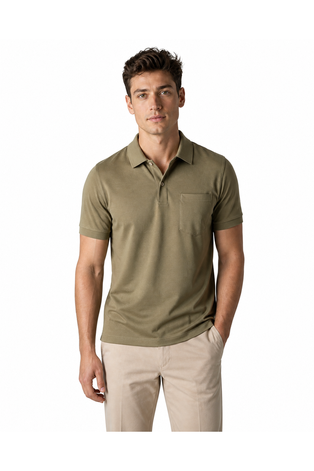 Xavier | Sleek Chest-Pocket Polo - Army Green - front - group 5
