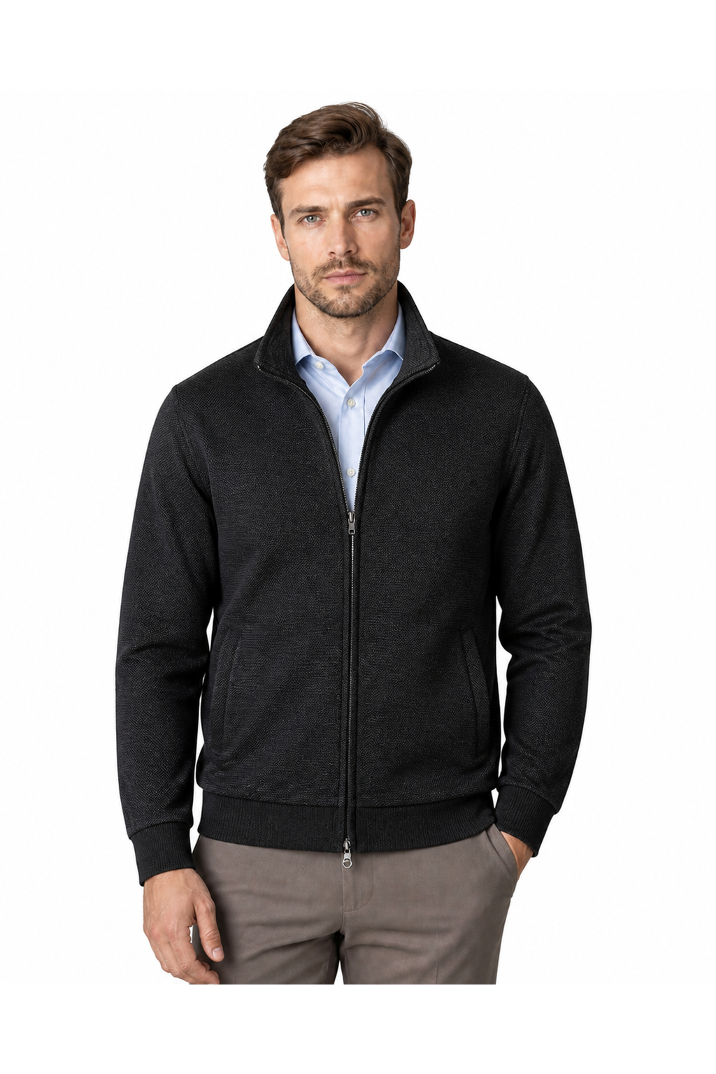 Douglas | Fleece-Lined Casual Jacket - Black Add wool - front - group 5