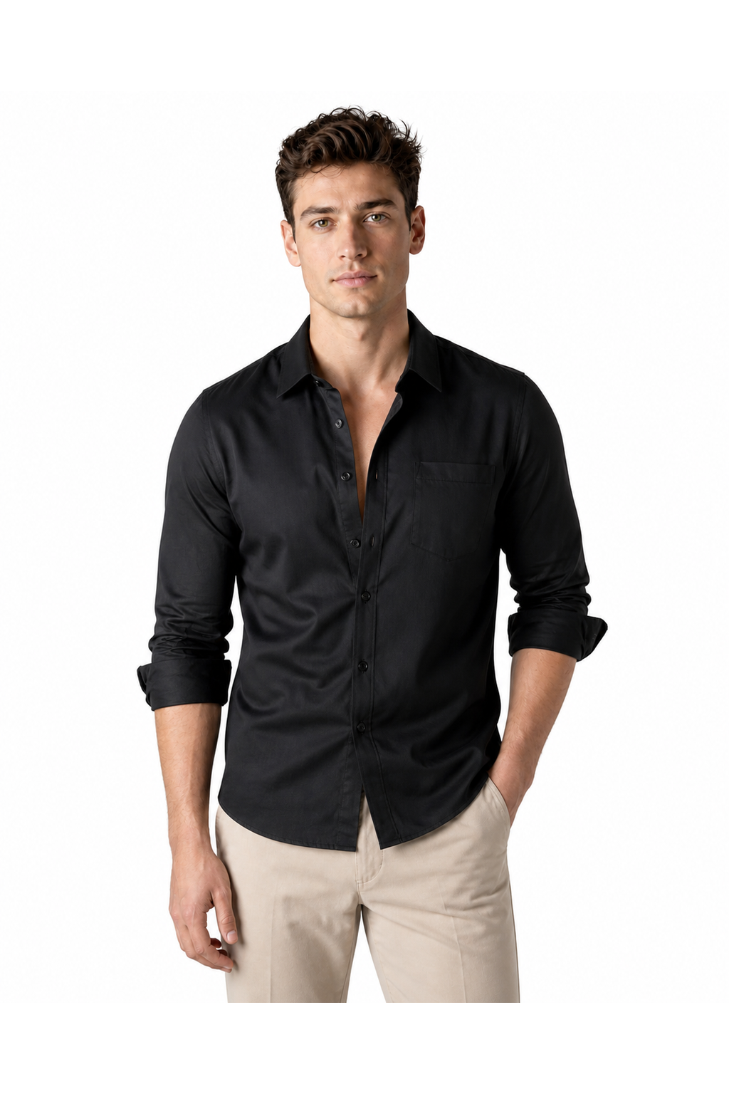 Frederick | Versatile Open-Collar Shirt - Black - front - group 5