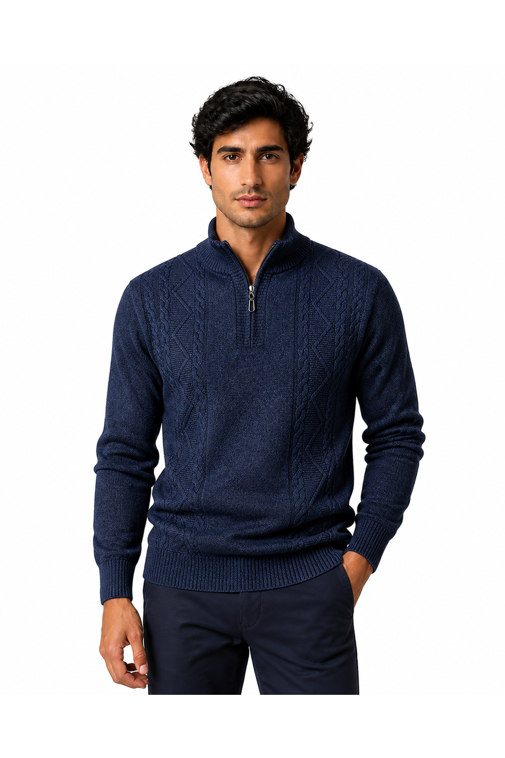Kenneth | Cable-Knit Half-Zip Sweater - Blue Gray - front - group 5