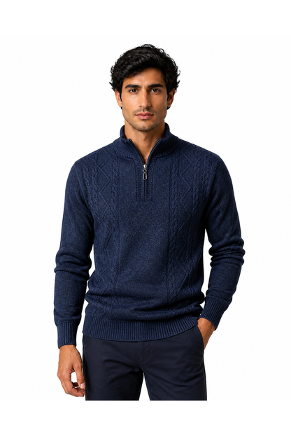 Kenneth | Cable-Knit Half-Zip Sweater - Blue Gray - front - group 5