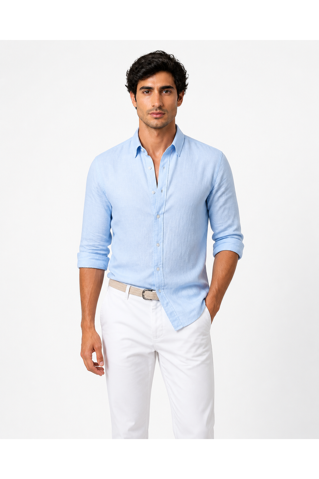 Oliver | Cotton-Linen Roll-Sleeve Shirt - Blue - front - group 5