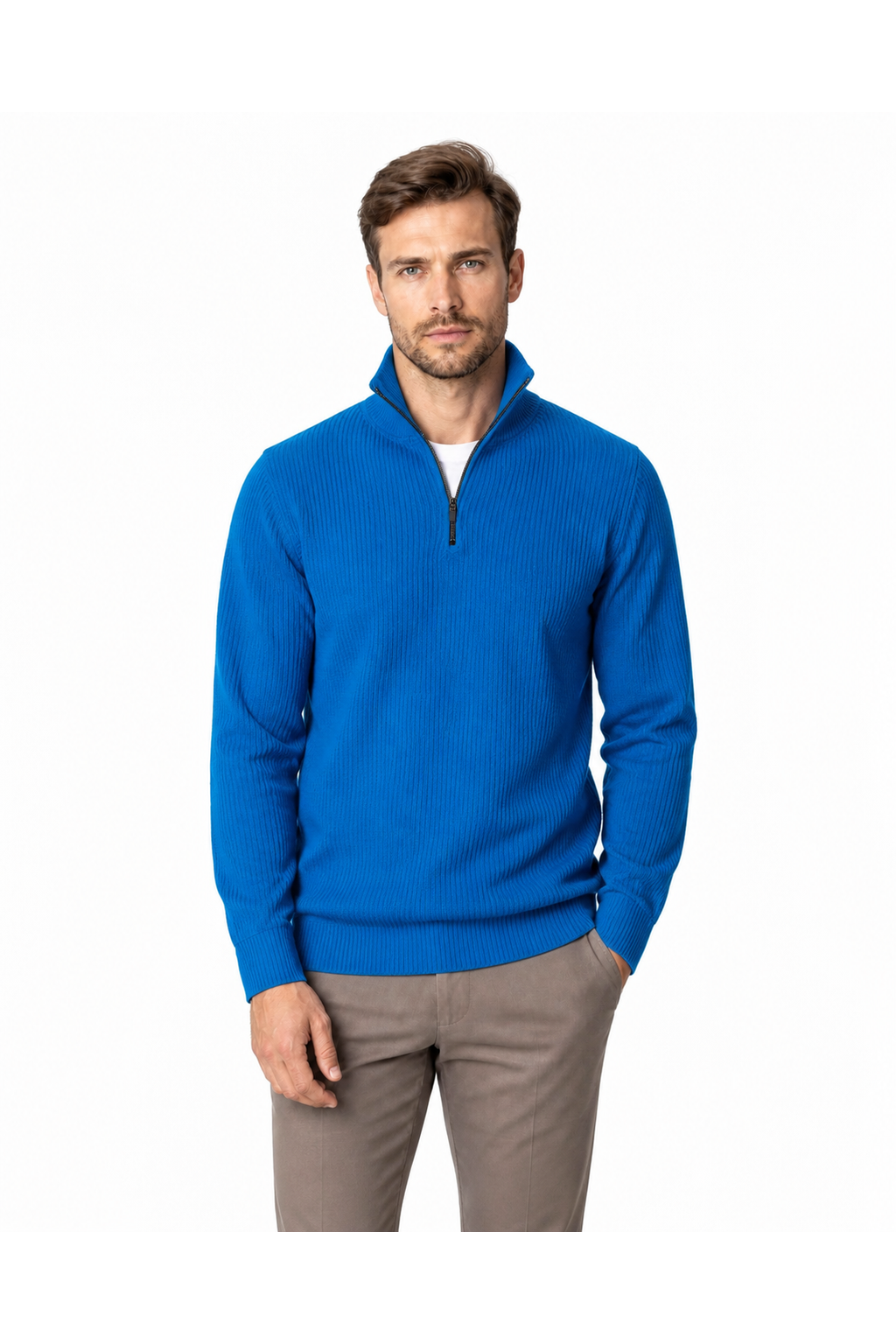 Aiden | Striped Half-Zip Polo Sweater - Blue - front - group 5