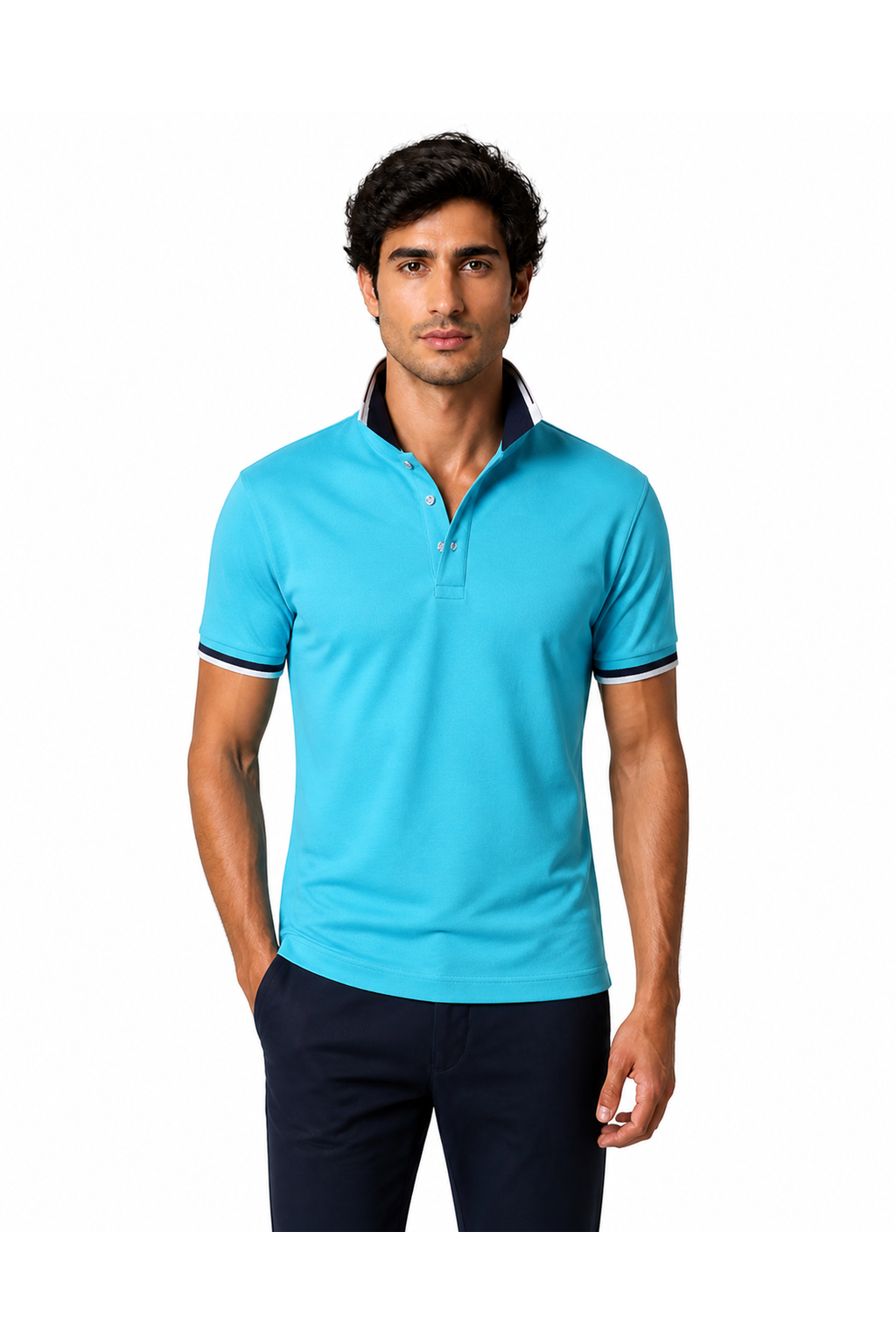 Wyatt | Refined Contrast-Trim Polo - Blue - front - group 5