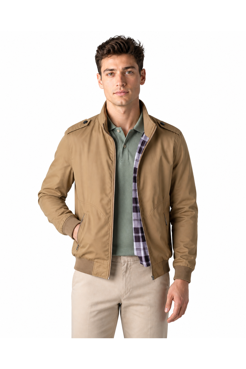 Grant | Classic Lightweight Bomber Jacket - Khaki - front - group 5