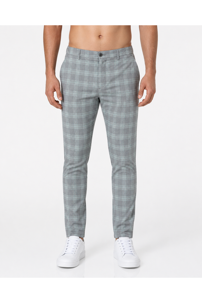Miles | Slim Plaid Casual Trousers - Light Blue - front - group 5