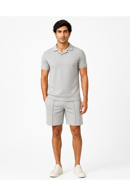 Liam | Waffle-Knit Polo Shorts Set - Light Gray - front - group 5