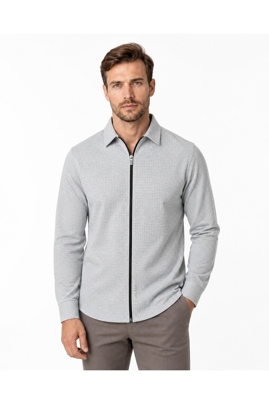 Dylan | Waffle-Knit Zip Jacket - Light Gray - front - group 5