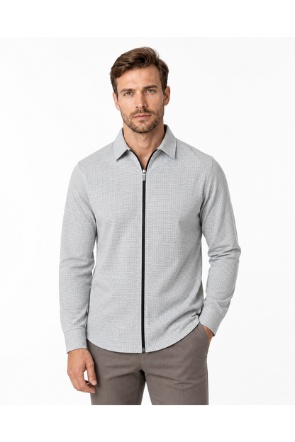 Dylan | Waffle-Knit Zip Jacket - Light Gray - front - group 5