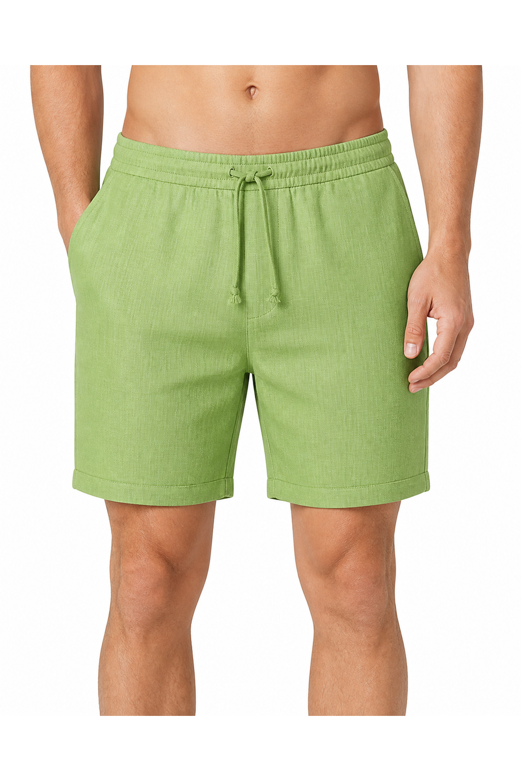 Jordan | Breathable Linen Drawstring Shorts - Light Green - front - group 5