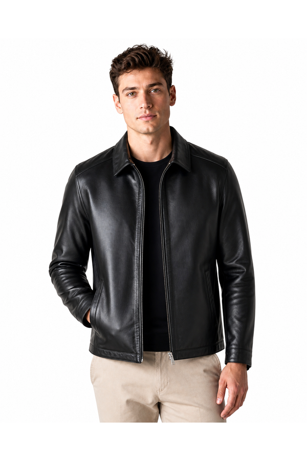 Curtis | Fleece-Lined Leather Jacket - P2 Black With Extra Lining - front - group 5