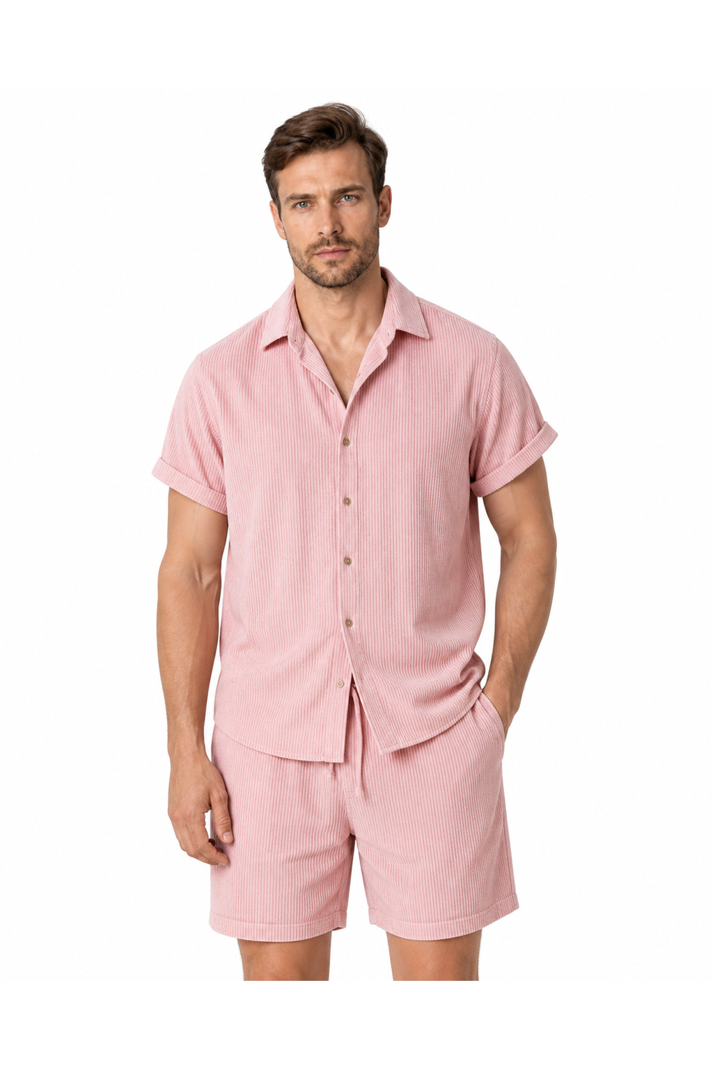 Sawyer | Corduroy Shirt and Shorts Set - Pink - front - group 5
