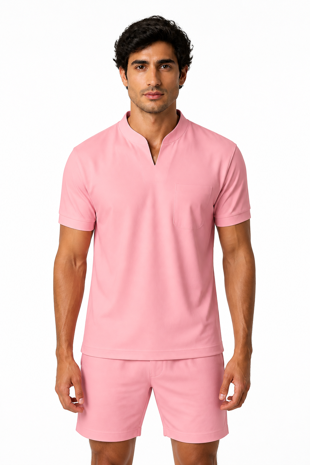 Men's T-Shirt Athletic Fit V-Neck Pocket, Pink, front view