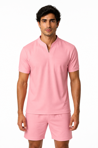 Men's T-Shirt Athletic Fit V-Neck Pocket, Pink, front view