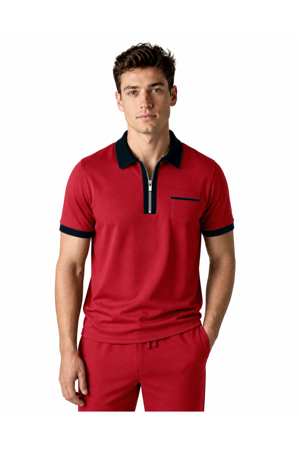 Graham | Contrast-Trim Pocket Polo - Red - front - group 5