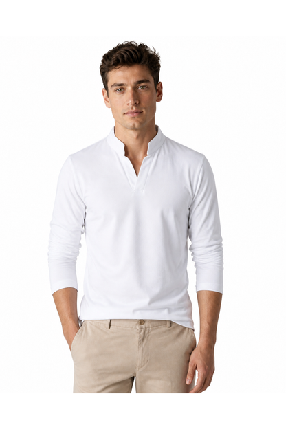 Joel | Casual Stand-Collar Henley - White - front - group 5
