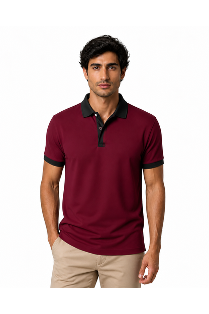 Preston | Contrast-Trim Business Polo - Wine Red - front - group 5