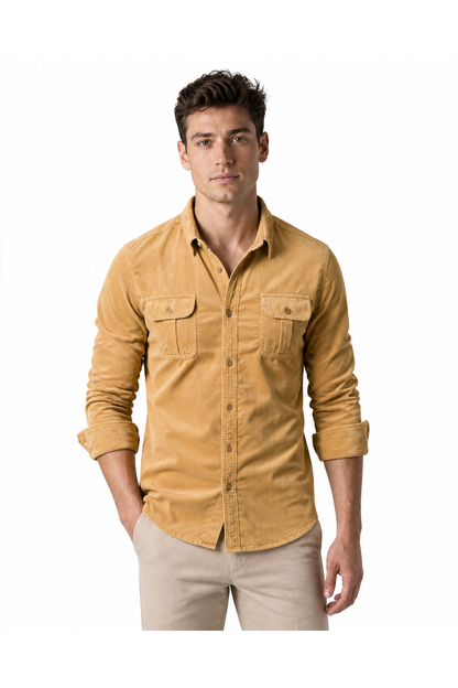 Gerald | Rugged Corduroy Overshirt - Yellow - front - group 5