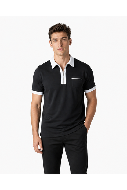 Graham | Contrast-Trim Pocket Polo - Black white - front - group 6