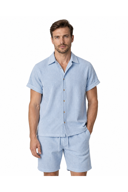 Sawyer | Corduroy Shirt and Shorts Set - Blue - front - group 6