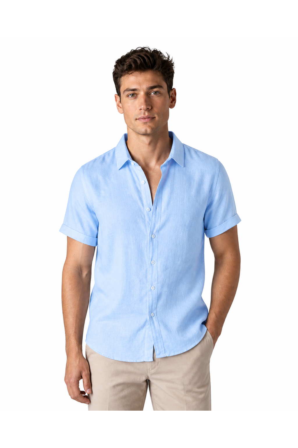 Levi | Lightweight Linen Button-Up Shirt - Blue - front - group 6