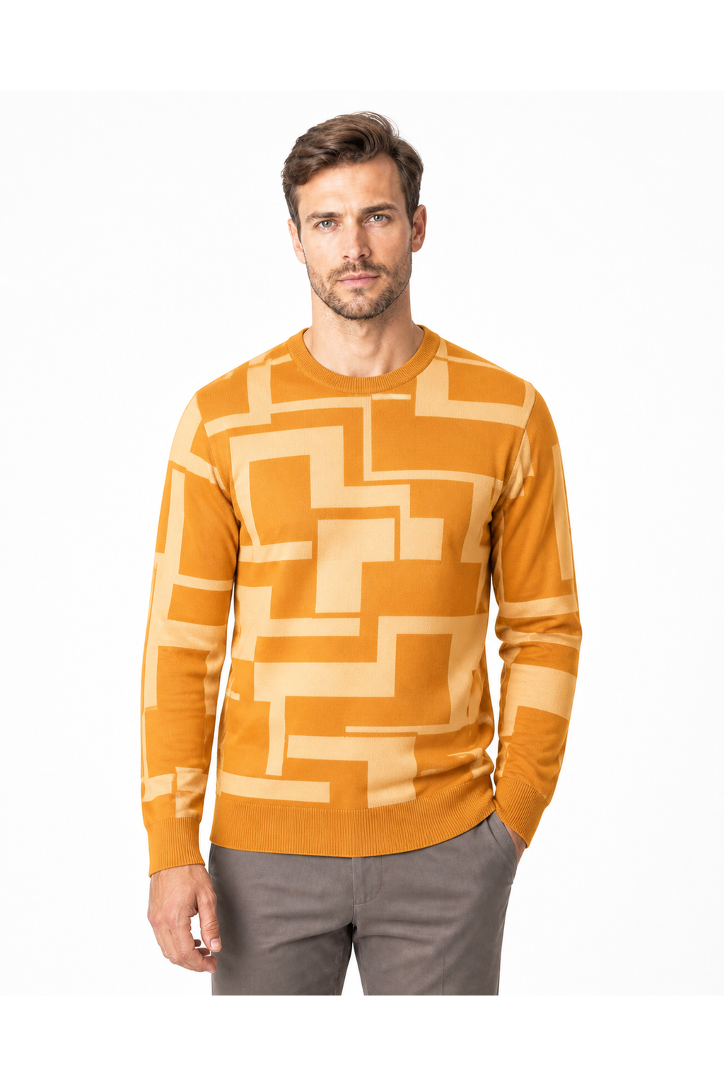 Reid | Geometric Crew-Neck Sweater - Ginger yellow - front - group 6