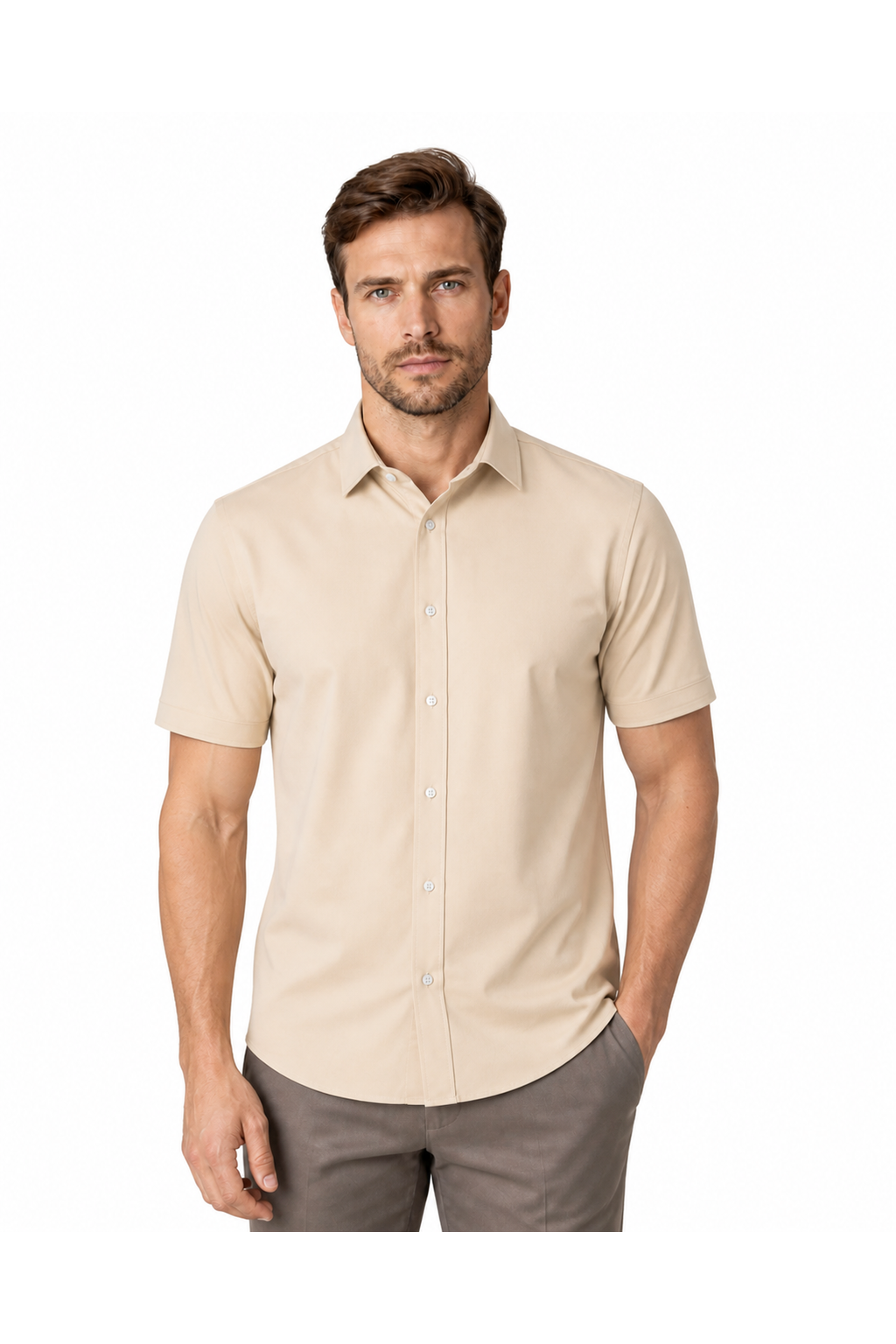 Parker | Classic Button-Up Polo Shirt - Khaki - front - group 6