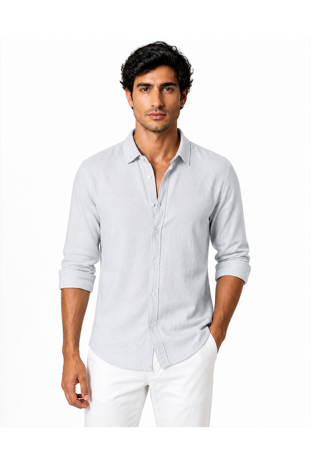 Oliver | Cotton-Linen Roll-Sleeve Shirt - Light Gray - front - group 6