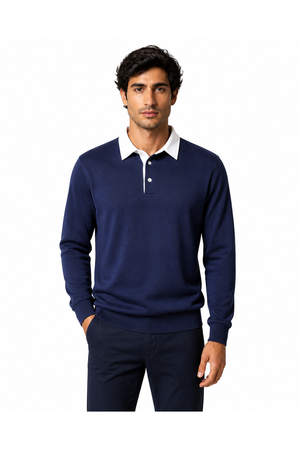 Sebastian | Versatile Long-Sleeve Polo - Navy Blue - front - group 6