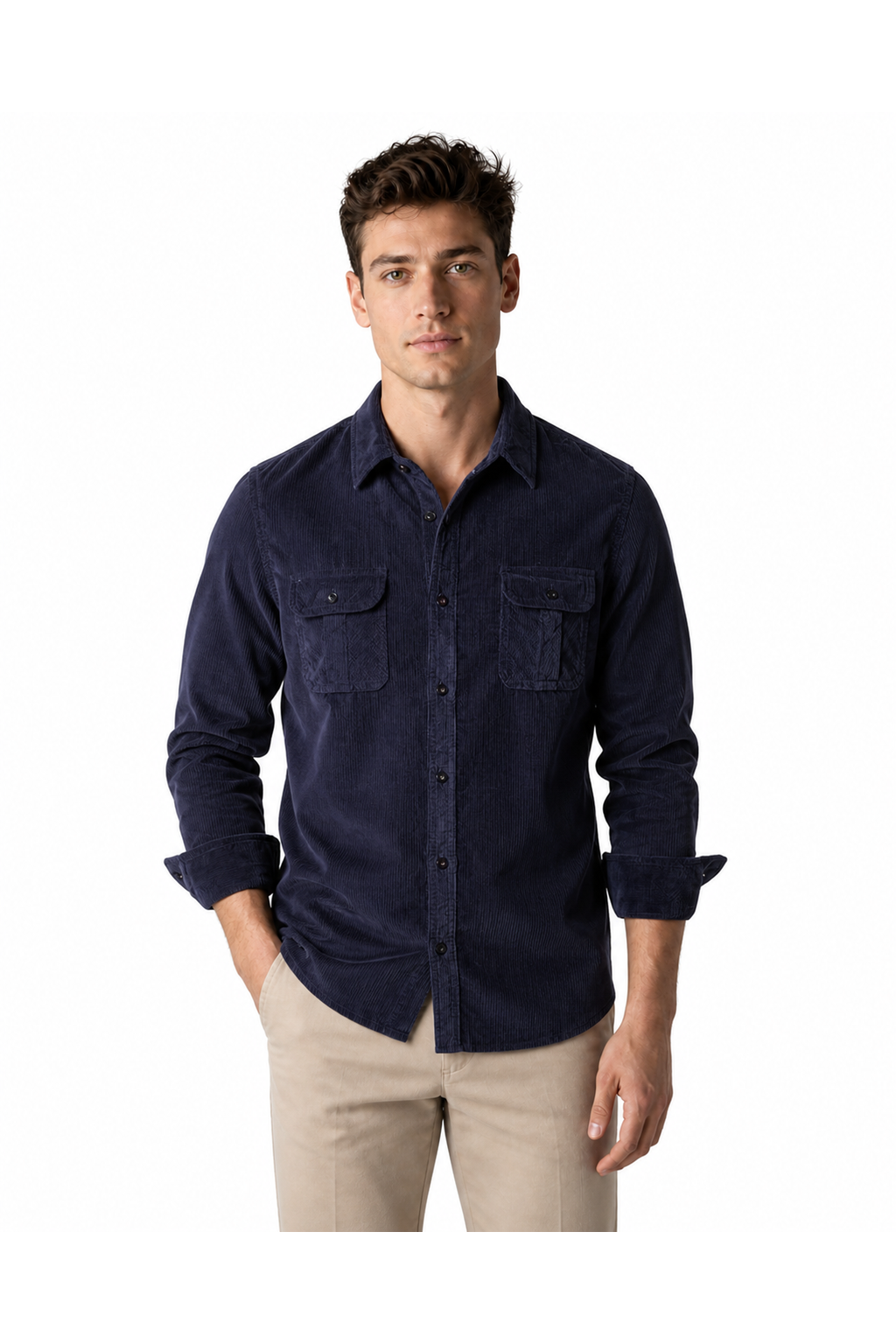 Gerald | Rugged Corduroy Overshirt - Navy Blue - front - group 6