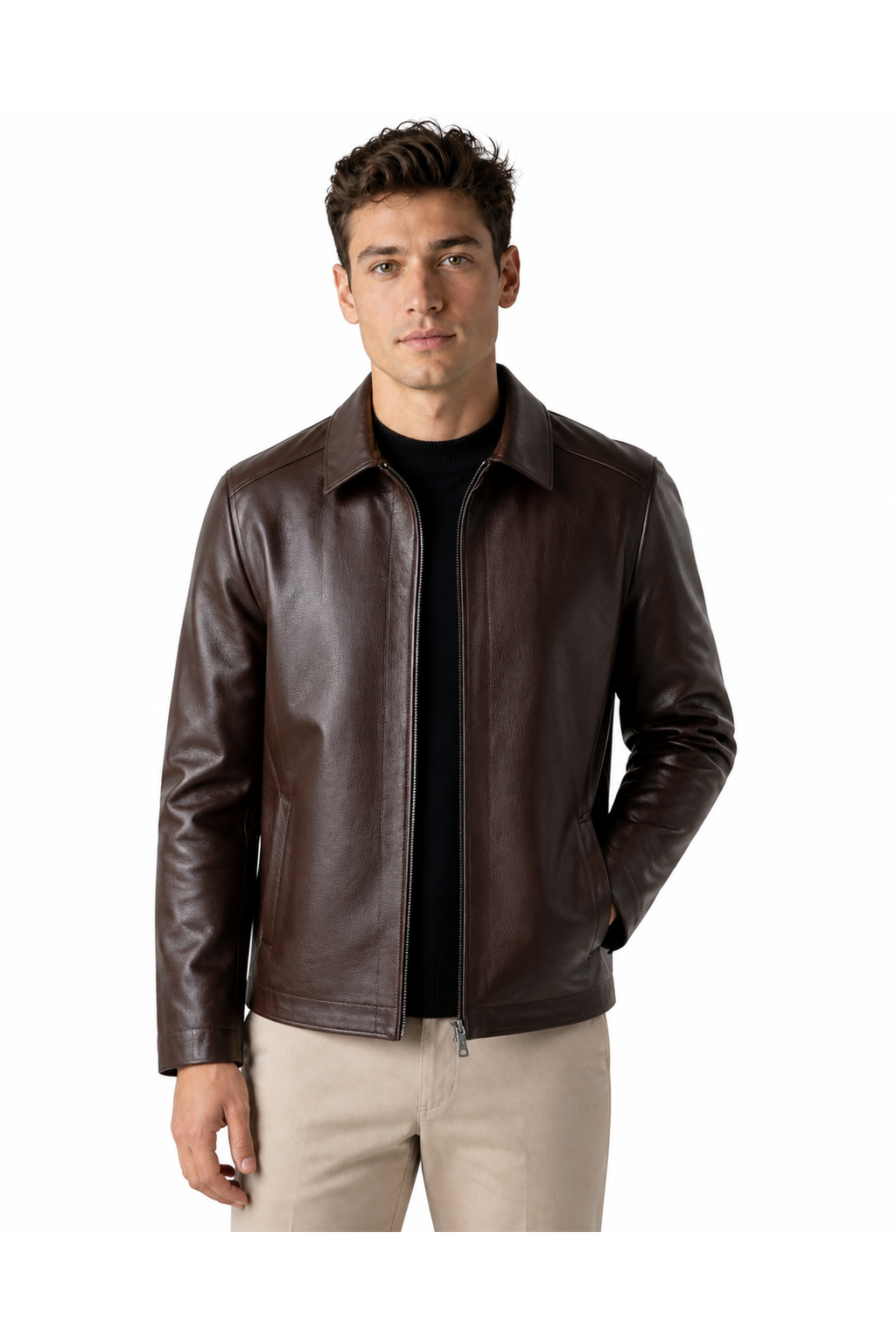 Curtis | Fleece-Lined Leather Jacket - P2 Brown - front - group 6