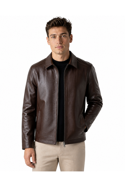 Curtis | Fleece-Lined Leather Jacket - P2 Brown - front - group 6