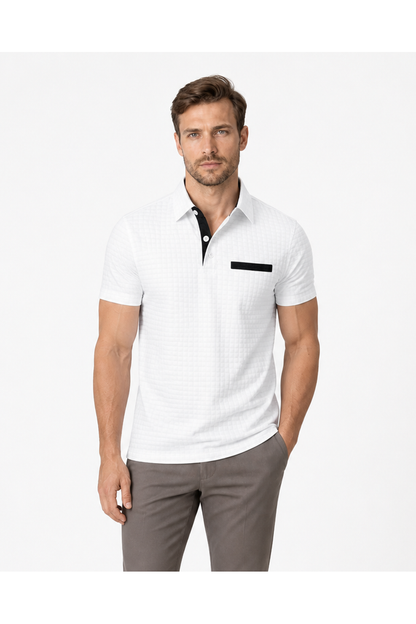 Julian | Jacquard Check Pocket Polo - White - front - group 6