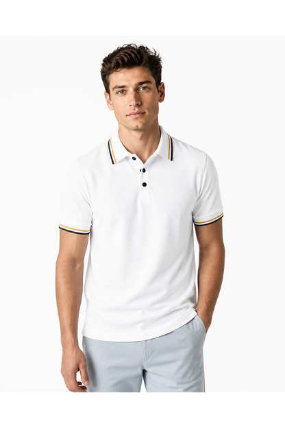Isaac | Ribbed Stripe Polo Shirt - White - front - group 6