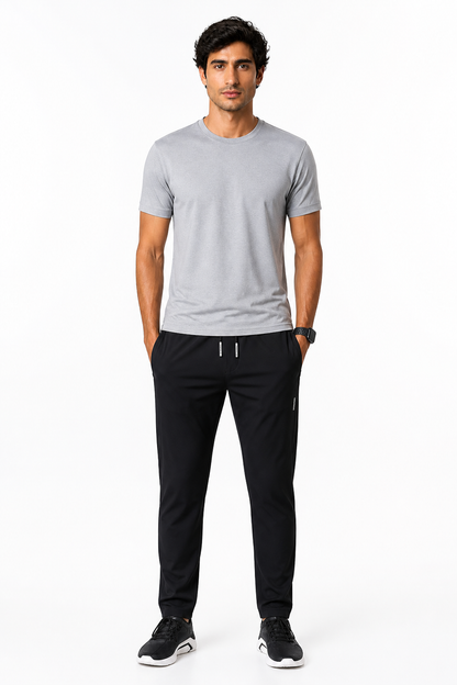 Men's Trousers Lightweight Fabric Drawstring Waist, Black 2pcs, front view