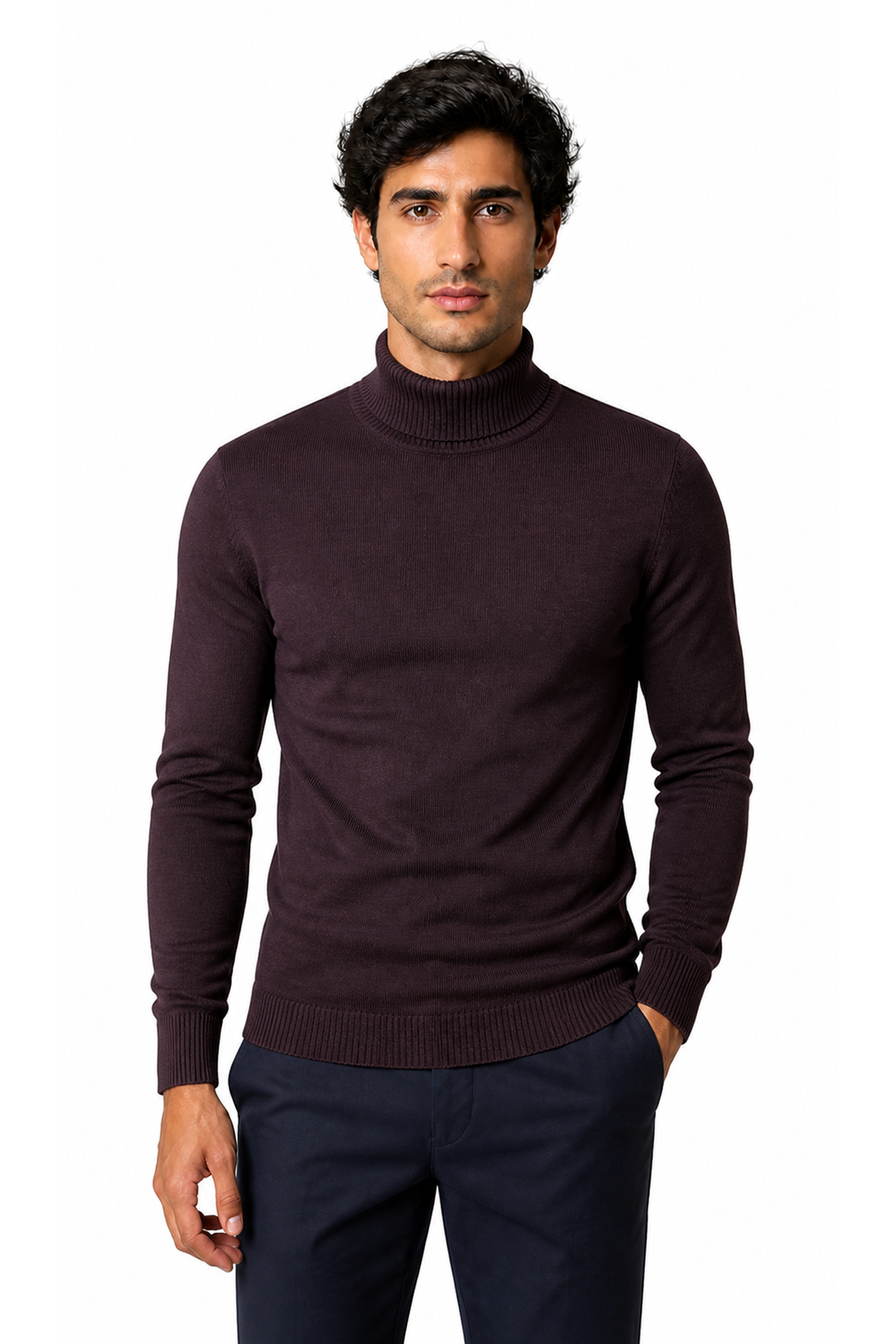 Caleb | Slim-Fit Turtleneck Sweater - Black And Red - front - group 7