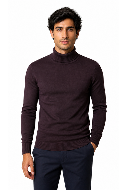 Caleb | Slim-Fit Turtleneck Sweater - Black And Red - front - group 7
