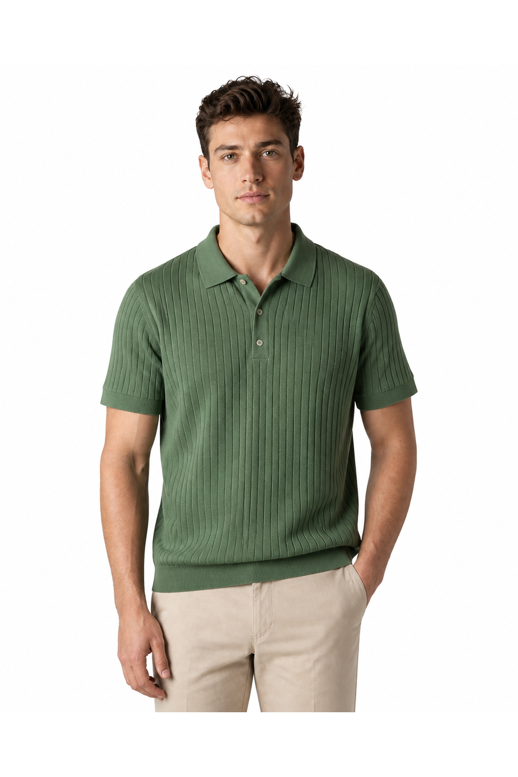 Evan | Textured Knit Polo Shirt - K03 Green - front - group 7