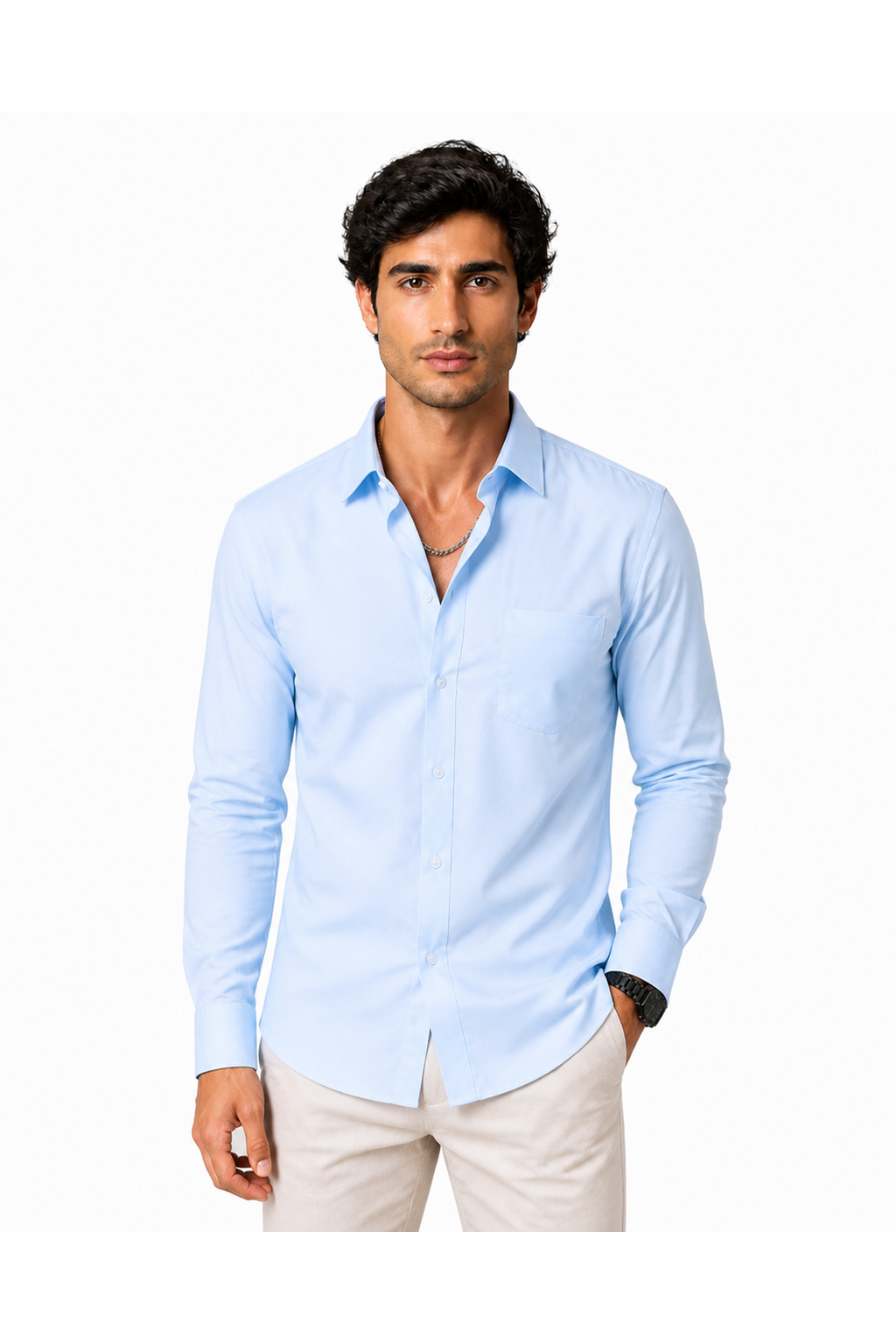 Stanley | Premium Cotton Button-Up Shirt - Light Blue - front - group 7