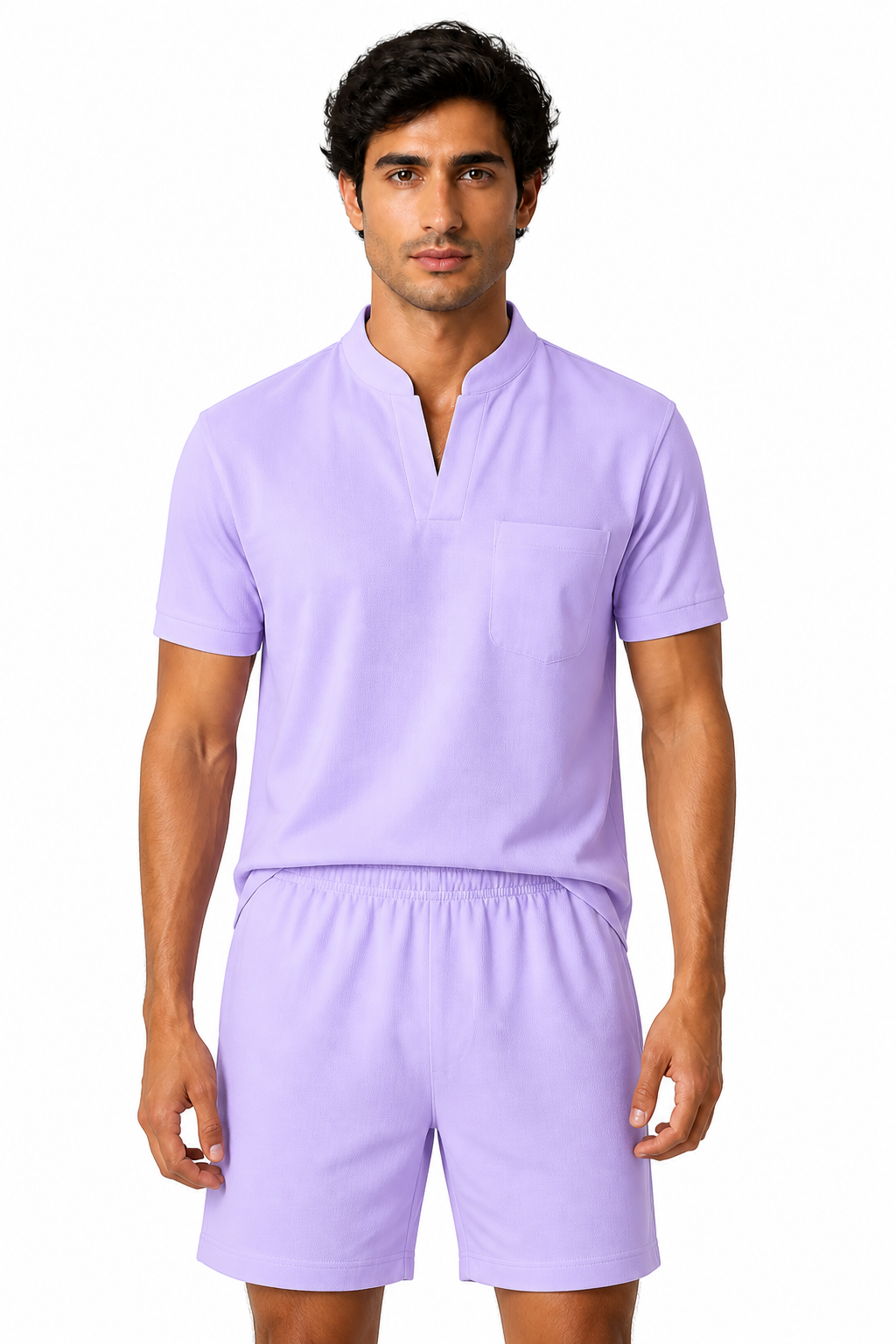 Men's T-Shirt Athletic Fit V-Neck Pocket, Light Purple, front view