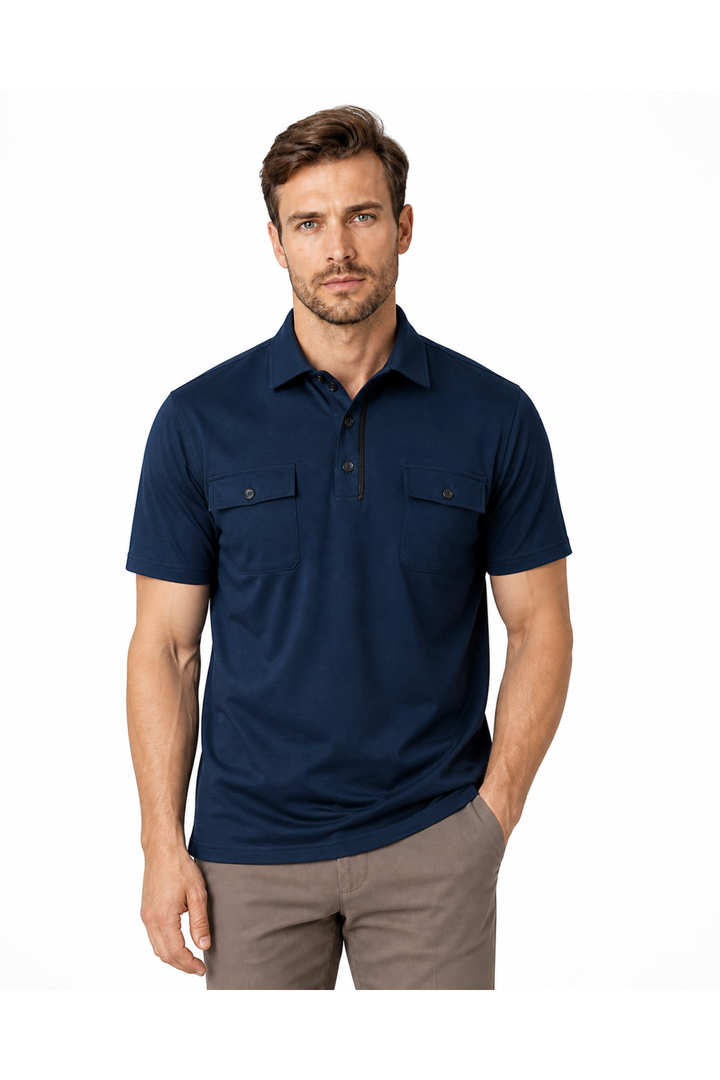 Wesley | Utility Pocket Polo Shirt - Navy Blue - front - group 7