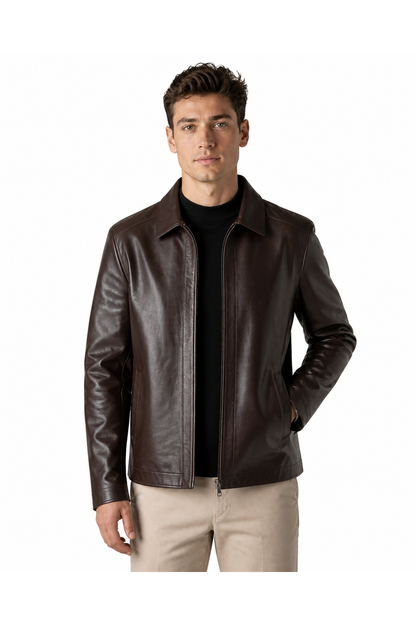 Curtis | Fleece-Lined Leather Jacket - P2 Brown Extra Thick - front - group 7